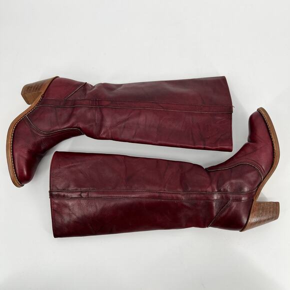 Vtg 70s Dexter Campus Boots Women 6 Burgundy Leather Tall Stacked High Heel READ - Picture 3 of 8